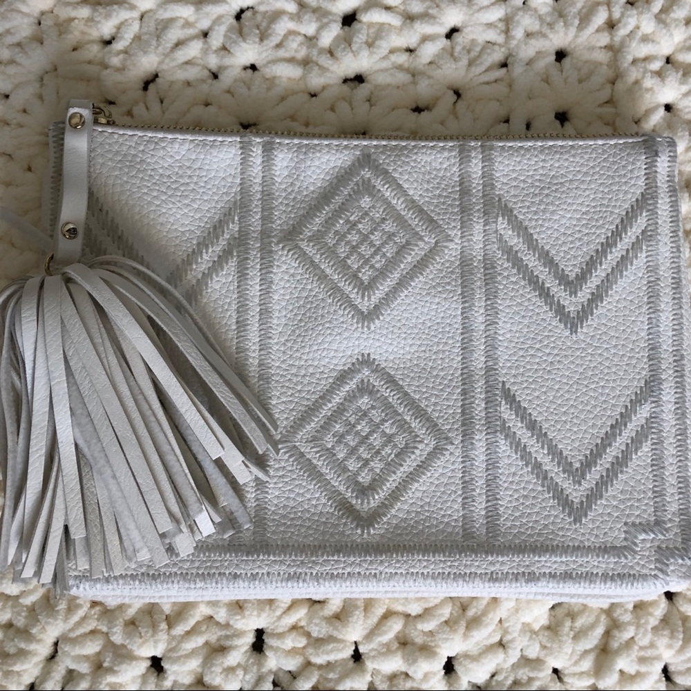 Merona White Tassel Clutch